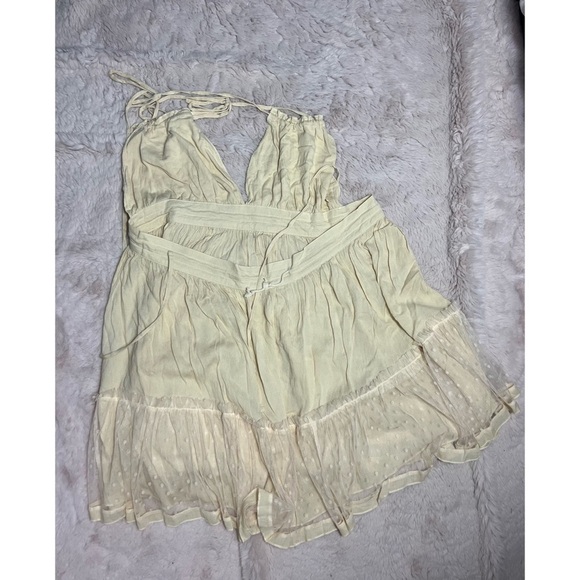 ForeMode Beige Plunge V-Neck Backless Halter Mini Babydoll Boho Dress Size XL - Picture 10 of 11